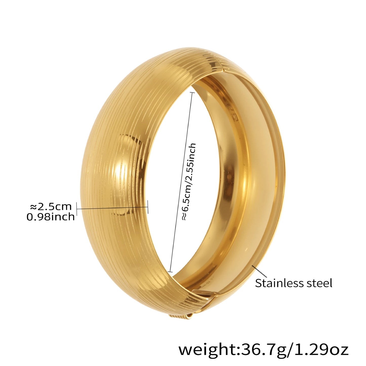 Stainless Steel Wide Cuff Bangle for Women Gold Color Textured Exaggerated Chunky Bracelet Non-tarnish Waterproof Hand Jewelry