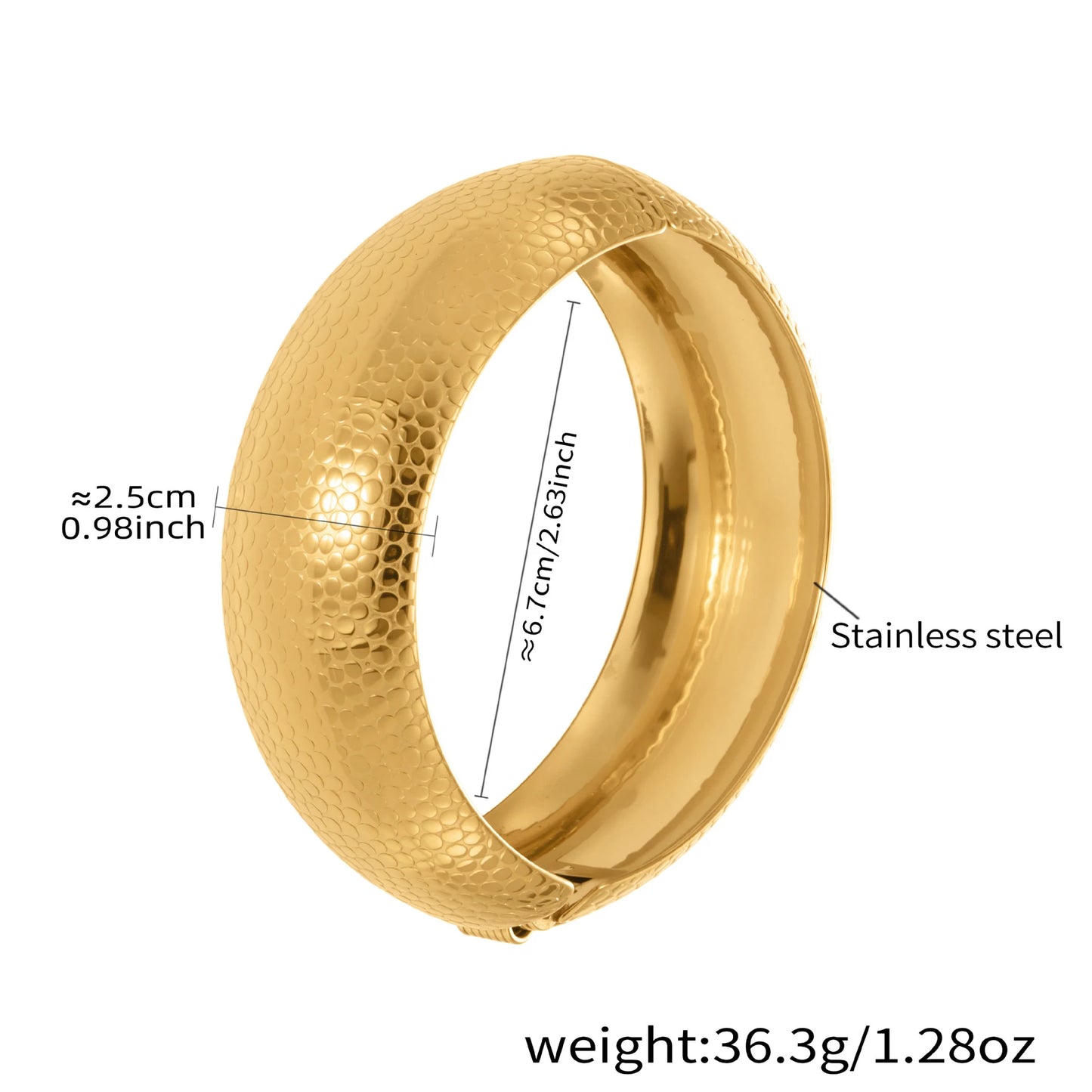 Stainless Steel Wide Cuff Bangle for Women Gold Color Textured Exaggerated Chunky Bracelet Non-tarnish Waterproof Hand Jewelry