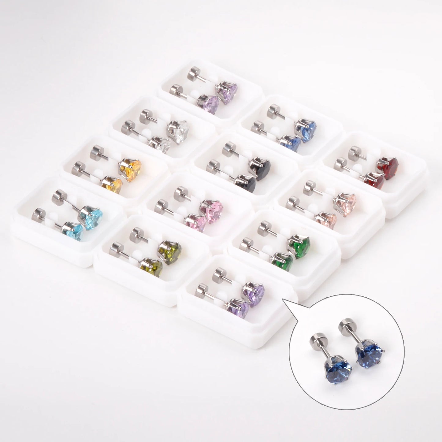 12 Pairs of 6MM Stainless Steel Women's Mixed Color Round Stud Earrings, Fashionable and Simple Jewelry Waterproof Wholesale