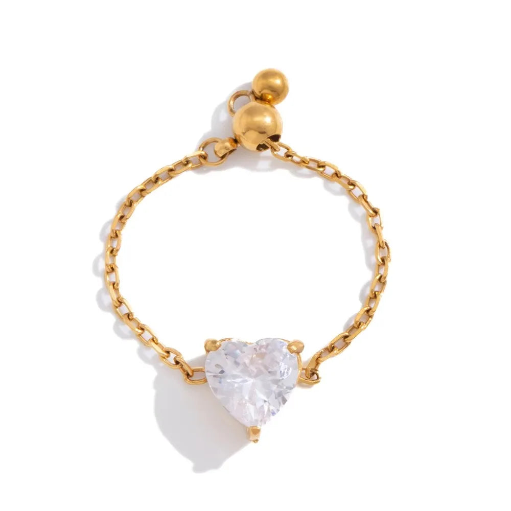 Waterproof Exquisite Adjustable Chain Ring Elegant Minimalist Zirconia Chain Rings INS Simple Finger Jewelry Girls Gift