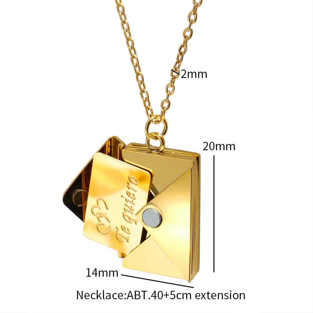 Stainless Steel Envelope Pendant Necklace Metal Waterproof Jewelry For Womengraduation gift for girlfriend stud