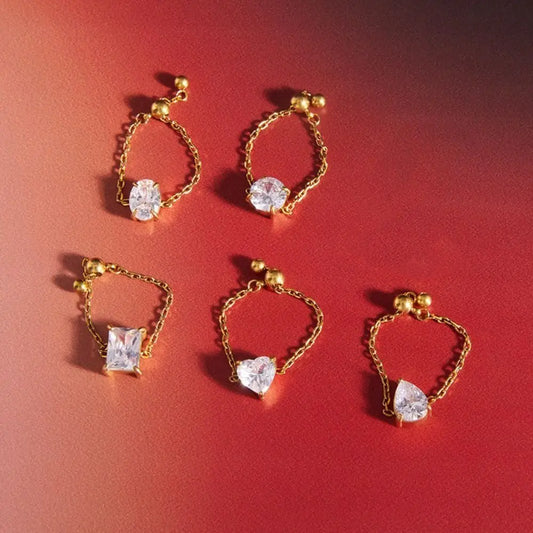Waterproof Exquisite Adjustable Chain Ring Elegant Minimalist Zirconia Chain Rings INS Simple Finger Jewelry Girls Gift