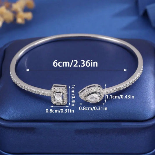Jewelry Cubic Zirconia Cuff Bracelet Waterproof Handmade Luxury Geometry Bangle Korean Style Ornaments Adjustable Open Bangle