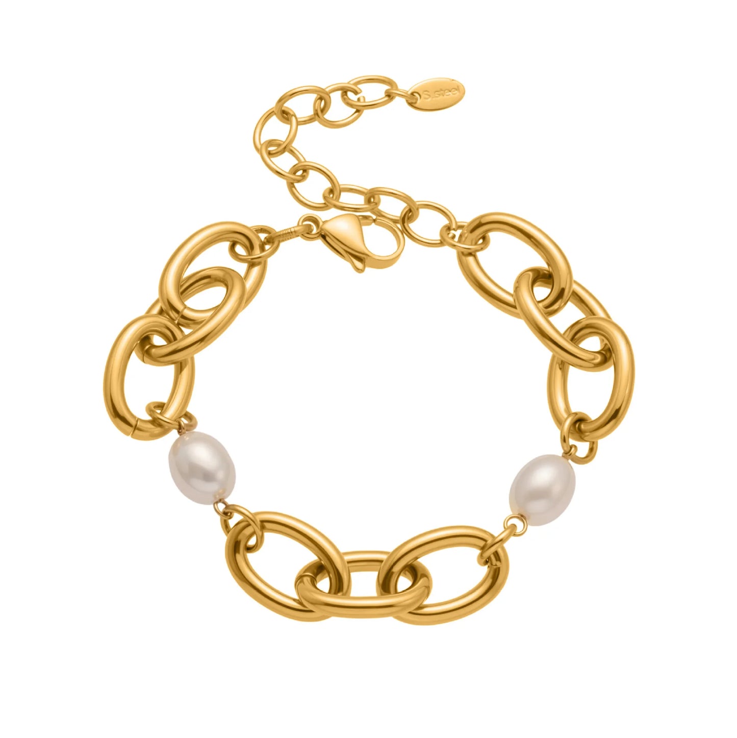 Stainless Steel Paperclip Chain Bracelet For Women Elegant Imitation Baroque Pearl Adjustable Waterproof Hypoallergenic Jewelry