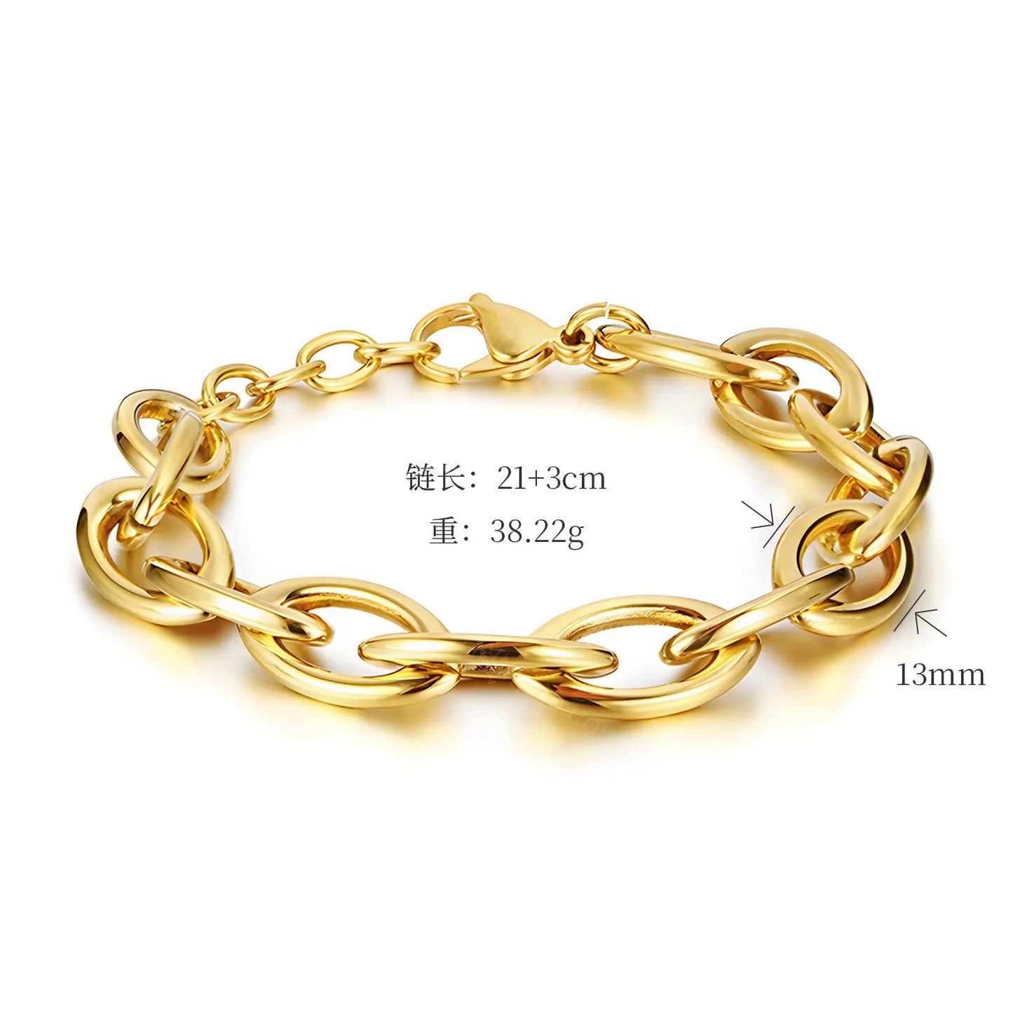 New 316L Stainless Steel Geometric Thick Chain Bracelet Bangles for Women Trendy 18K Gold Plated Waterproof Jewelry Gift