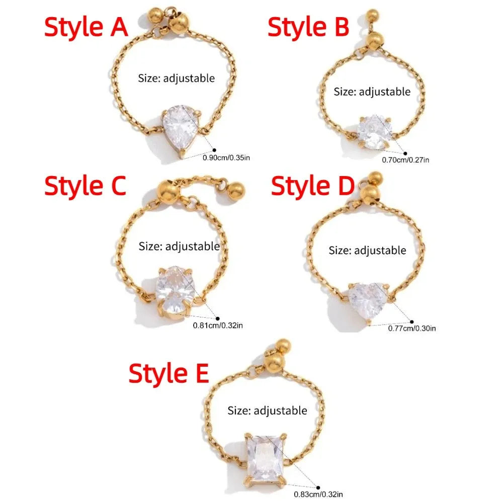 Waterproof Exquisite Adjustable Chain Ring Elegant Minimalist Zirconia Chain Rings INS Simple Finger Jewelry Girls Gift