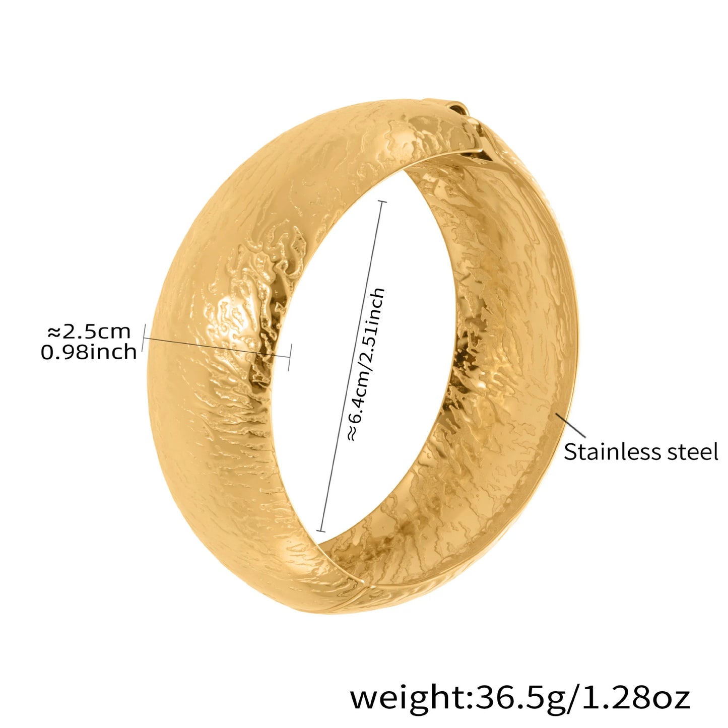 Stainless Steel Wide Cuff Bangle for Women Gold Color Textured Exaggerated Chunky Bracelet Non-tarnish Waterproof Hand Jewelry