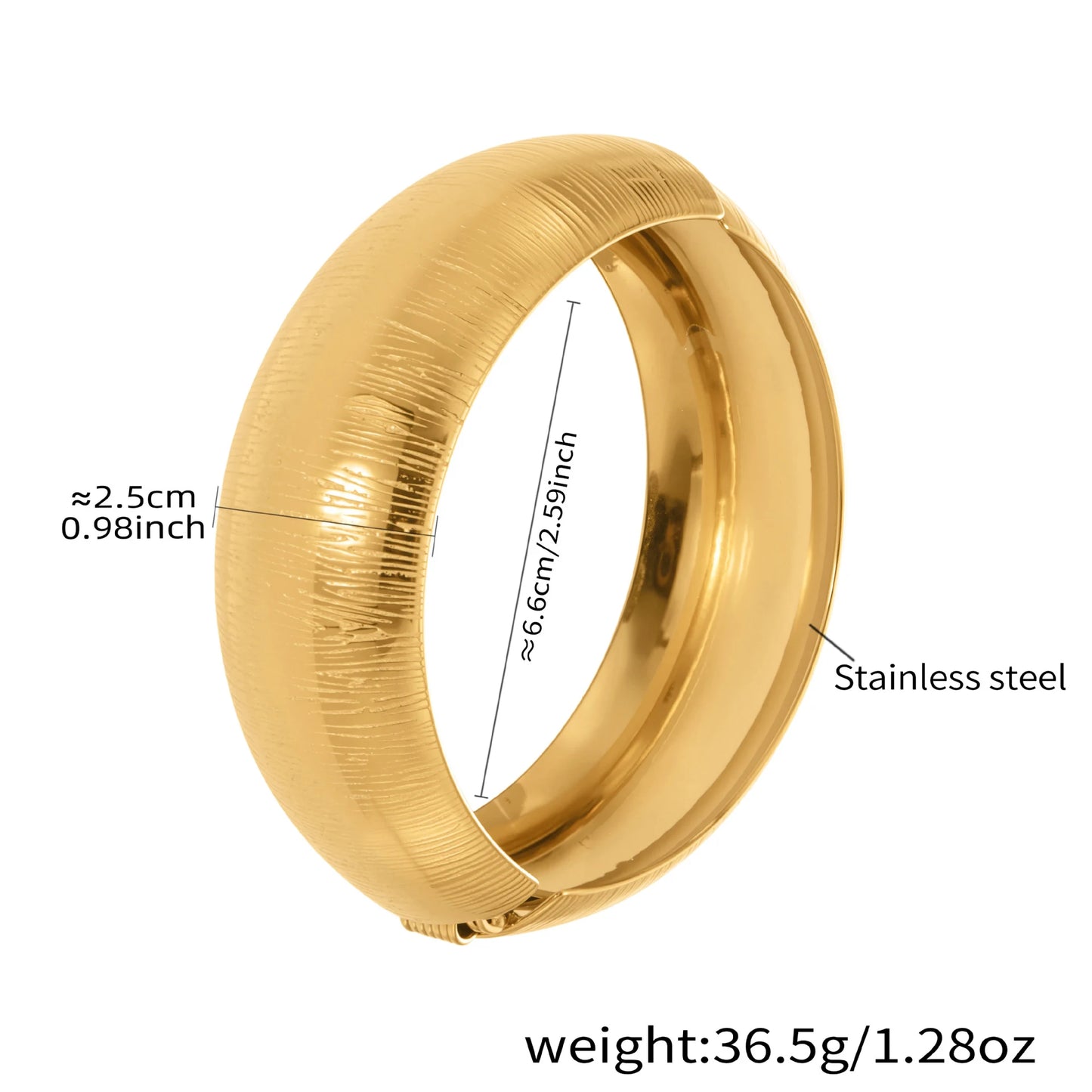 Stainless Steel Wide Cuff Bangle for Women Gold Color Textured Exaggerated Chunky Bracelet Non-tarnish Waterproof Hand Jewelry