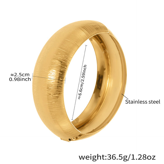 Stainless Steel Wide Cuff Bangle for Women Gold Color Textured Exaggerated Chunky Bracelet Non-tarnish Waterproof Hand Jewelry