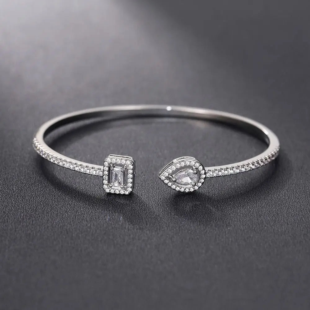 Jewelry Cubic Zirconia Cuff Bracelet Waterproof Handmade Luxury Geometry Bangle Korean Style Ornaments Adjustable Open Bangle
