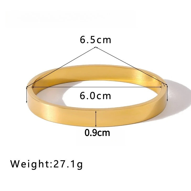 High Quality Stainless Steel Round Wide Bracelet Bangle Fashion Texture Gold Silver Color Waterproof Charm Jewelry Gift New