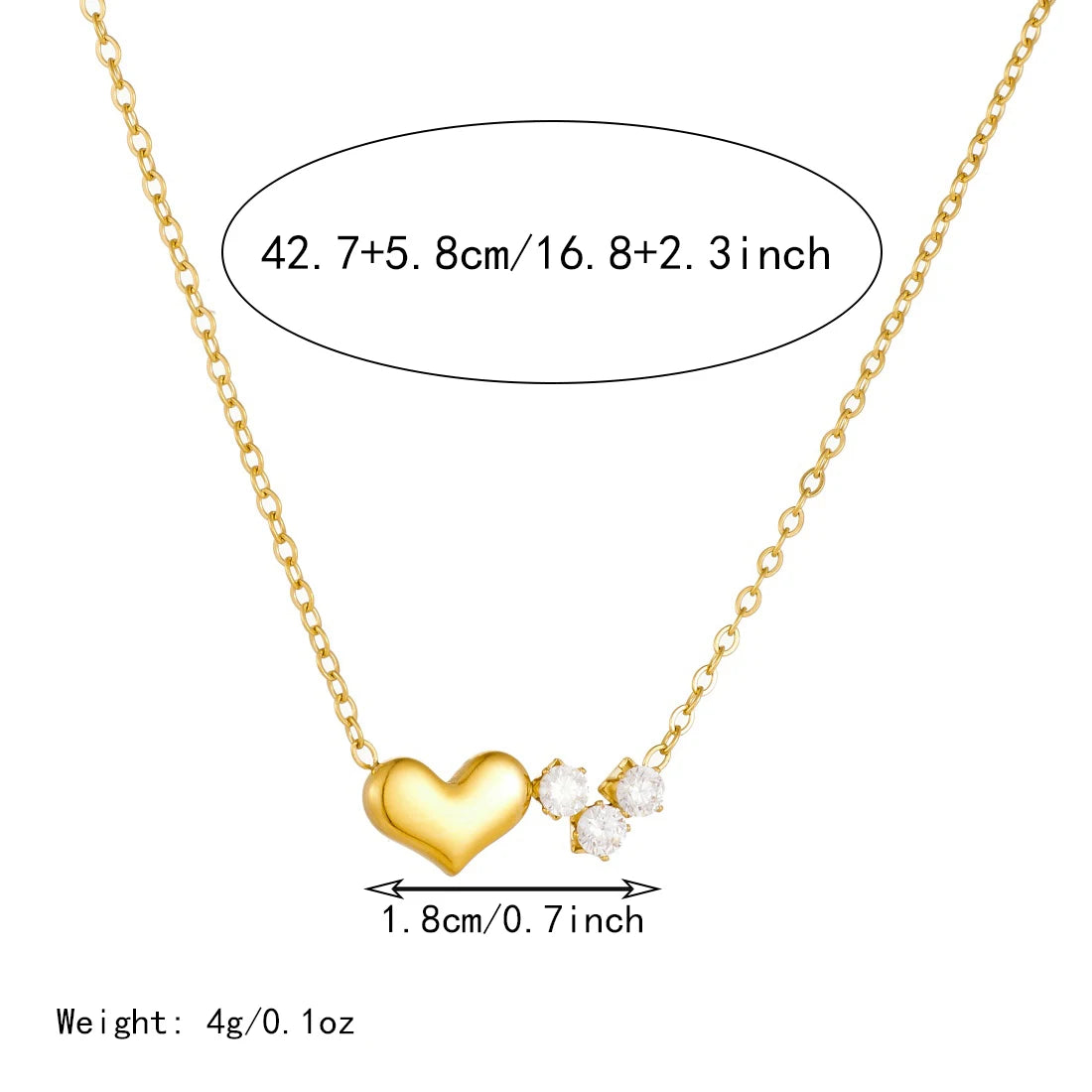 DIEYURO 316L Stainless Steel Zirconia Golden Heart Love Thin Chic Necklace For Women Classic Trend Waterproof Neck Chain Jewelry