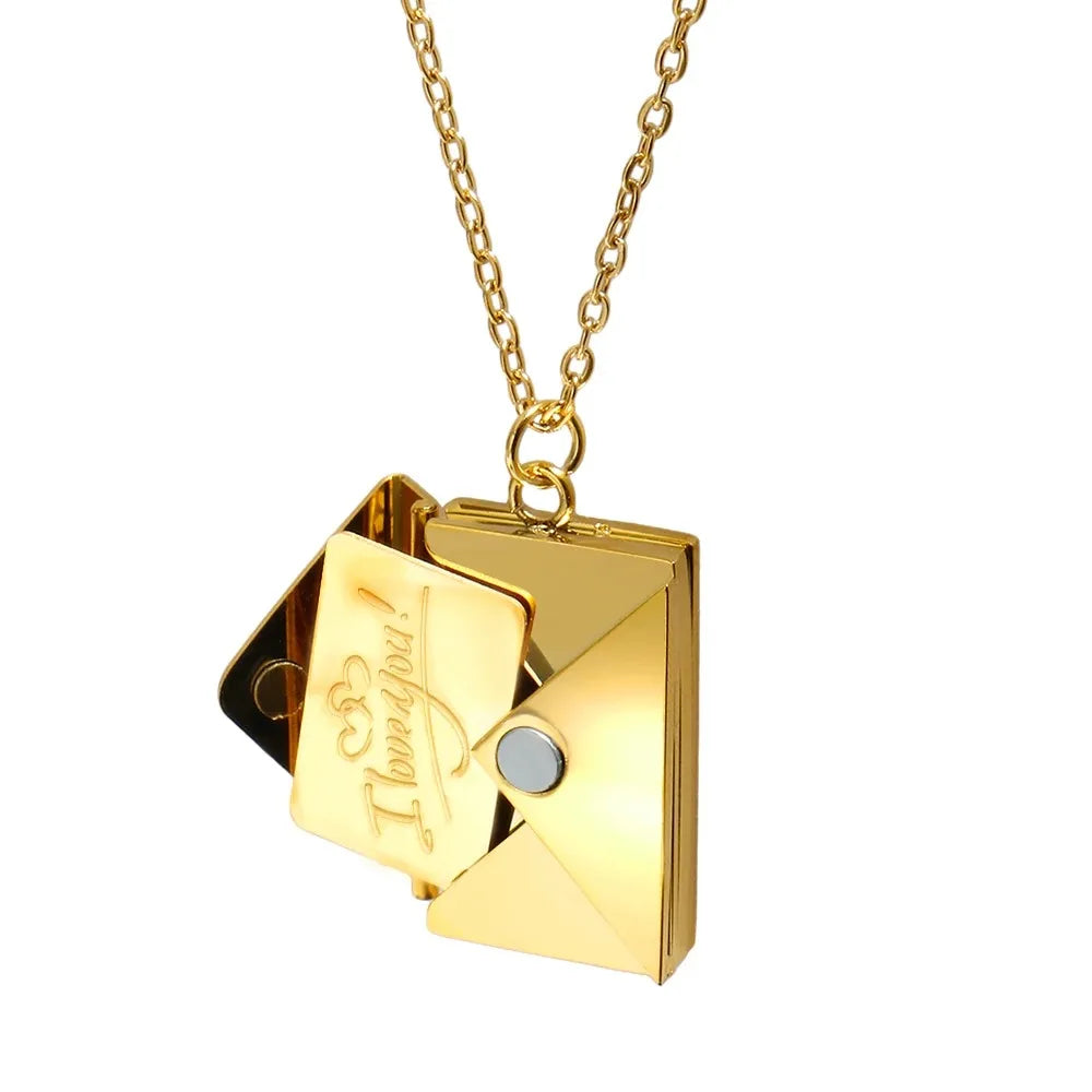 Stainless Steel Envelope Pendant Necklace Metal Waterproof Jewelry For Womengraduation gift for girlfriend stud