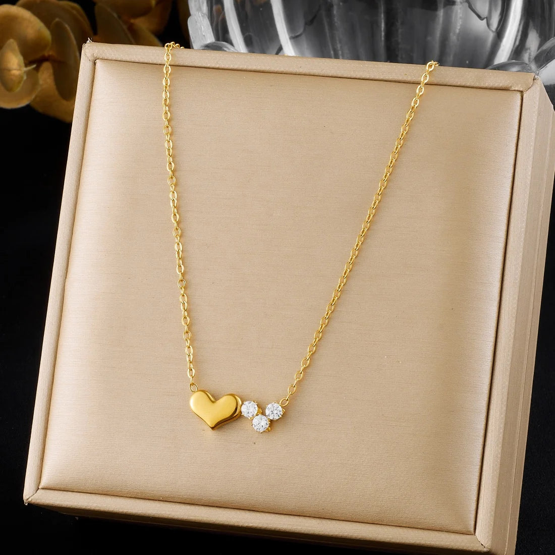 DIEYURO 316L Stainless Steel Zirconia Golden Heart Love Thin Chic Necklace For Women Classic Trend Waterproof Neck Chain Jewelry