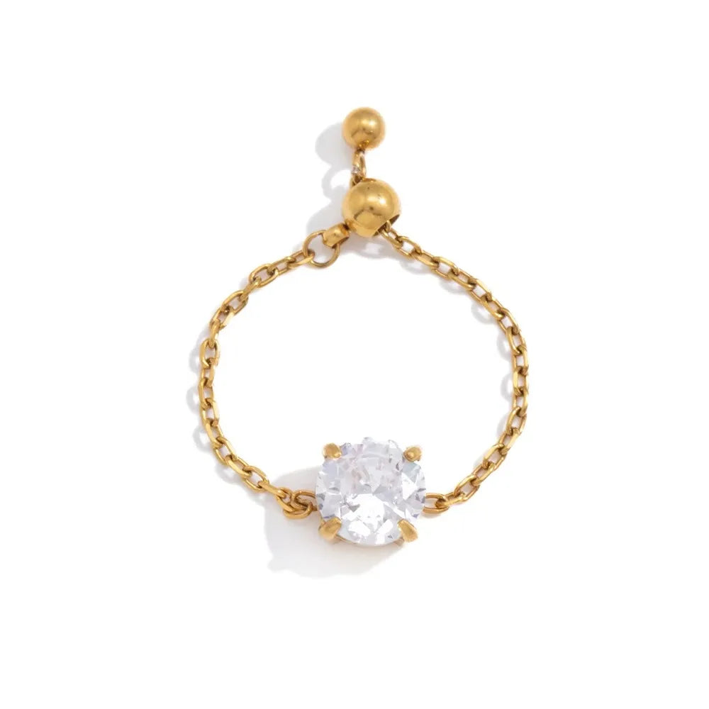 Waterproof Exquisite Adjustable Chain Ring Elegant Minimalist Zirconia Chain Rings INS Simple Finger Jewelry Girls Gift