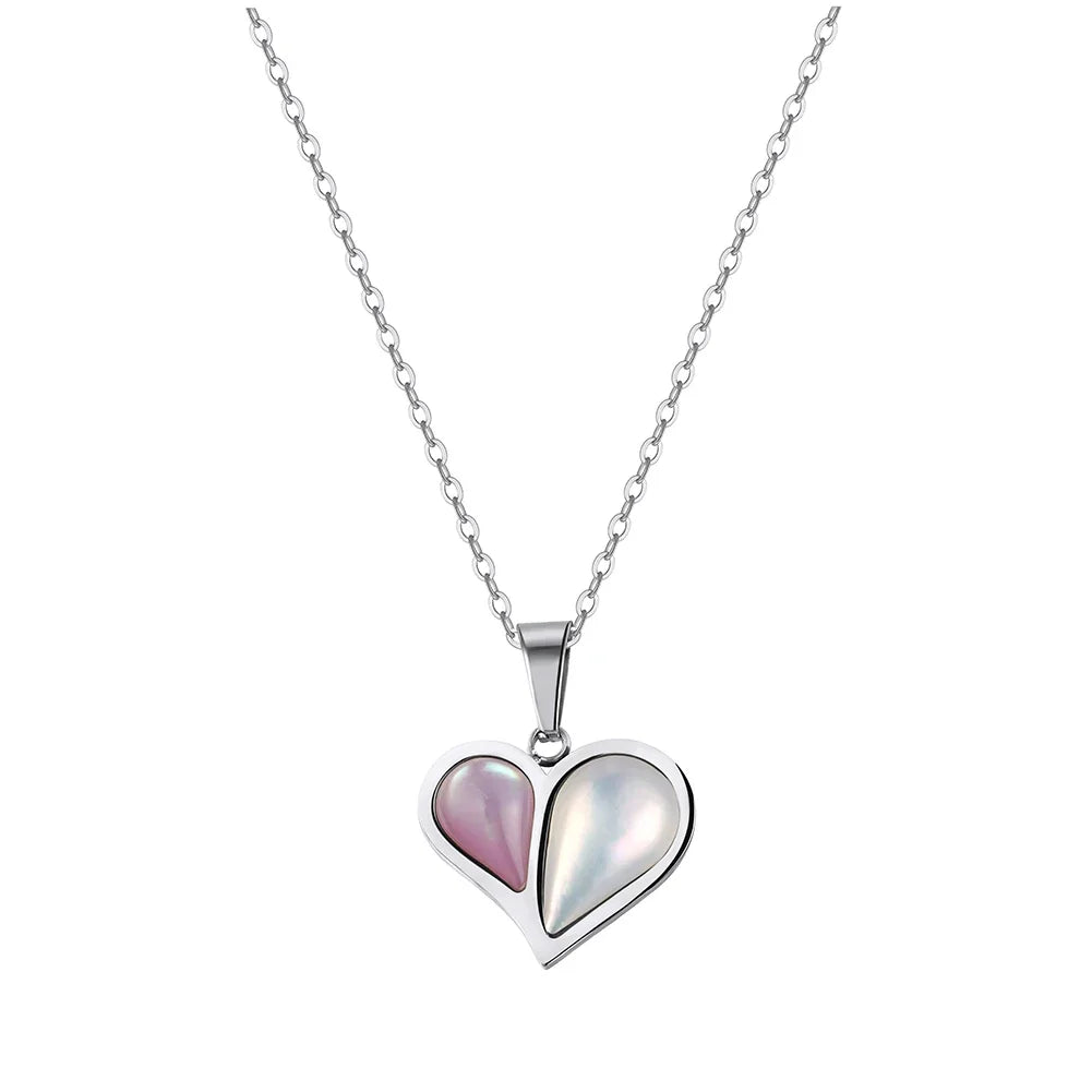ORSA JEWELS Stainless Steel Shell Heart Necklace For Women Charm Collar 18K Plated Waterproof Jewelry Accessories Gift STMN10