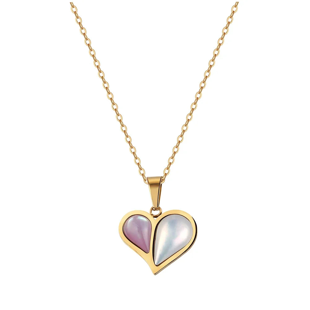 ORSA JEWELS Stainless Steel Shell Heart Necklace For Women Charm Collar 18K Plated Waterproof Jewelry Accessories Gift STMN10
