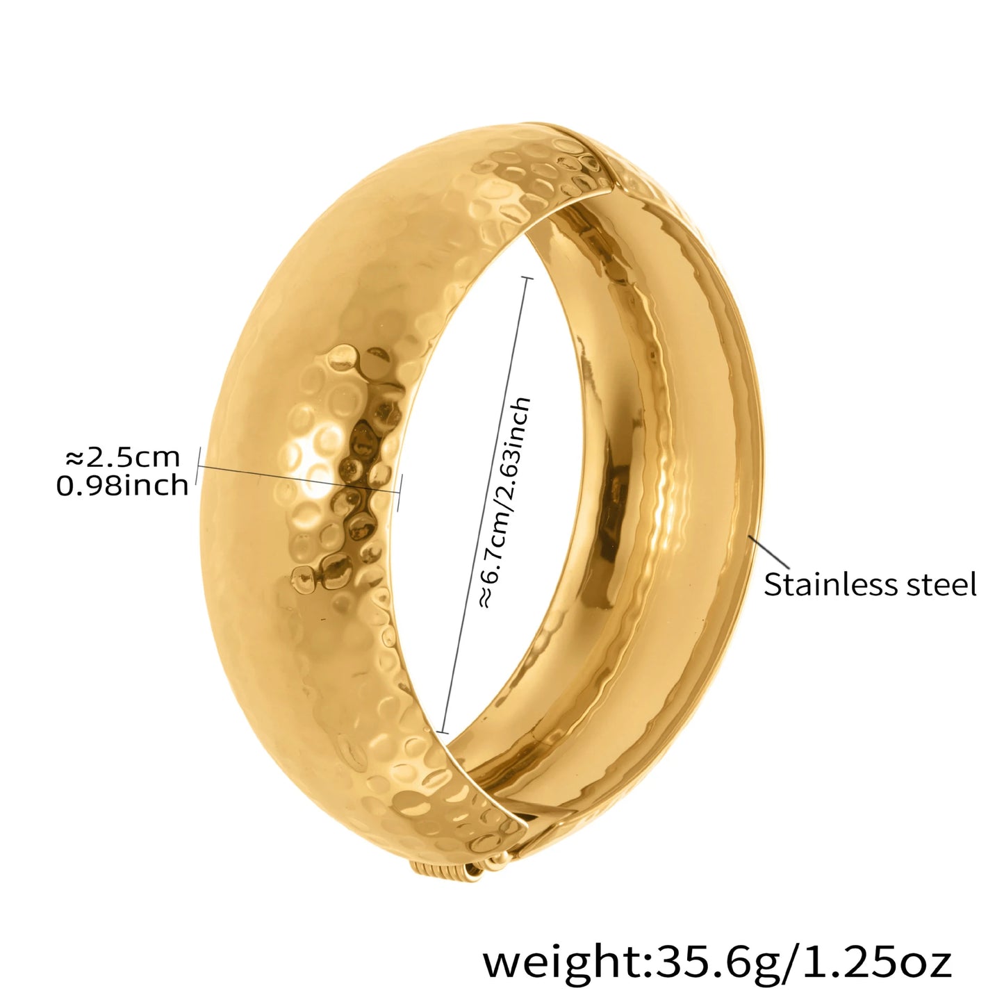 Stainless Steel Wide Cuff Bangle for Women Gold Color Textured Exaggerated Chunky Bracelet Non-tarnish Waterproof Hand Jewelry