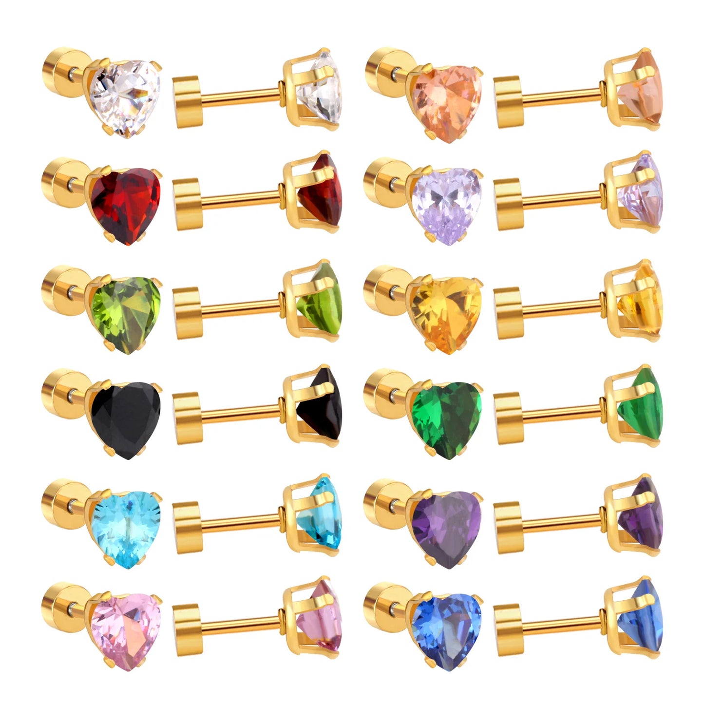 12 Pairs of 6MM Stainless Steel Women's Mixed Color Round Stud Earrings, Fashionable and Simple Jewelry Waterproof Wholesale