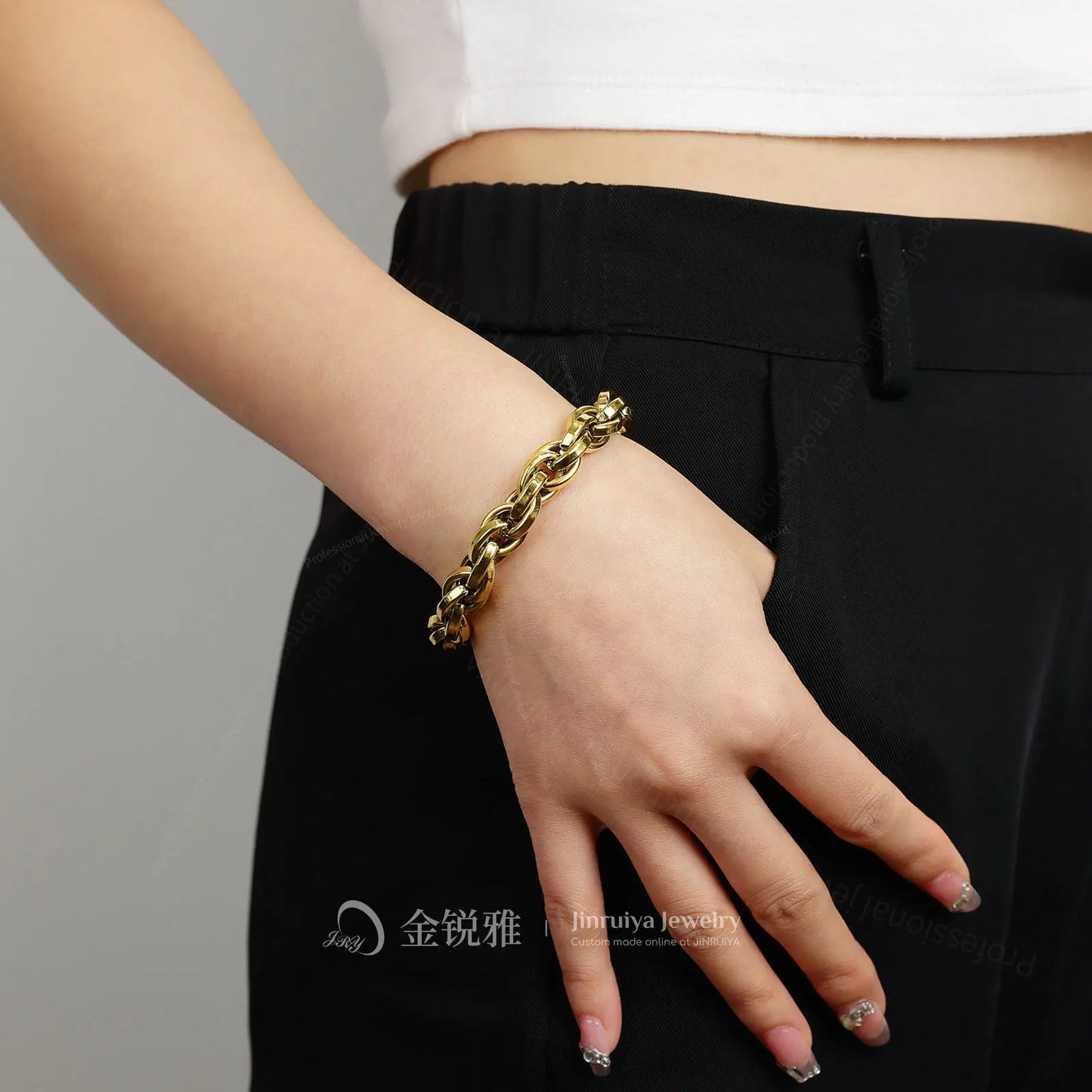 New 316L Stainless Steel Geometric Thick Chain Bracelet Bangles for Women Trendy 18K Gold Plated Waterproof Jewelry Gift