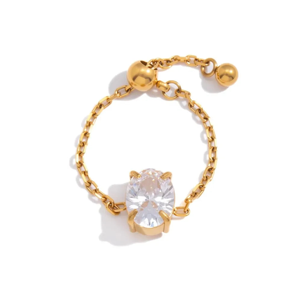 Waterproof Exquisite Adjustable Chain Ring Elegant Minimalist Zirconia Chain Rings INS Simple Finger Jewelry Girls Gift