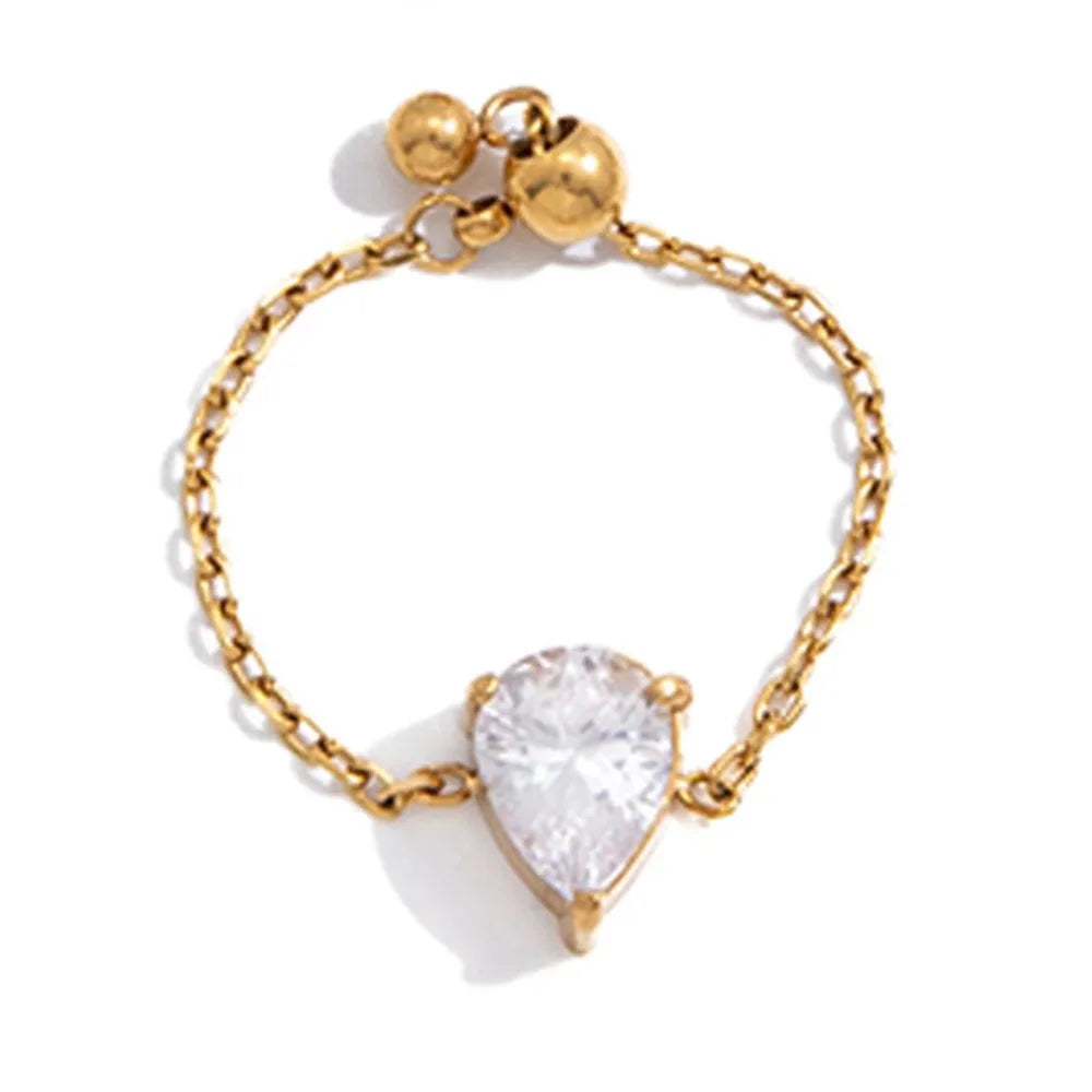 Waterproof Exquisite Adjustable Chain Ring Elegant Minimalist Zirconia Chain Rings INS Simple Finger Jewelry Girls Gift