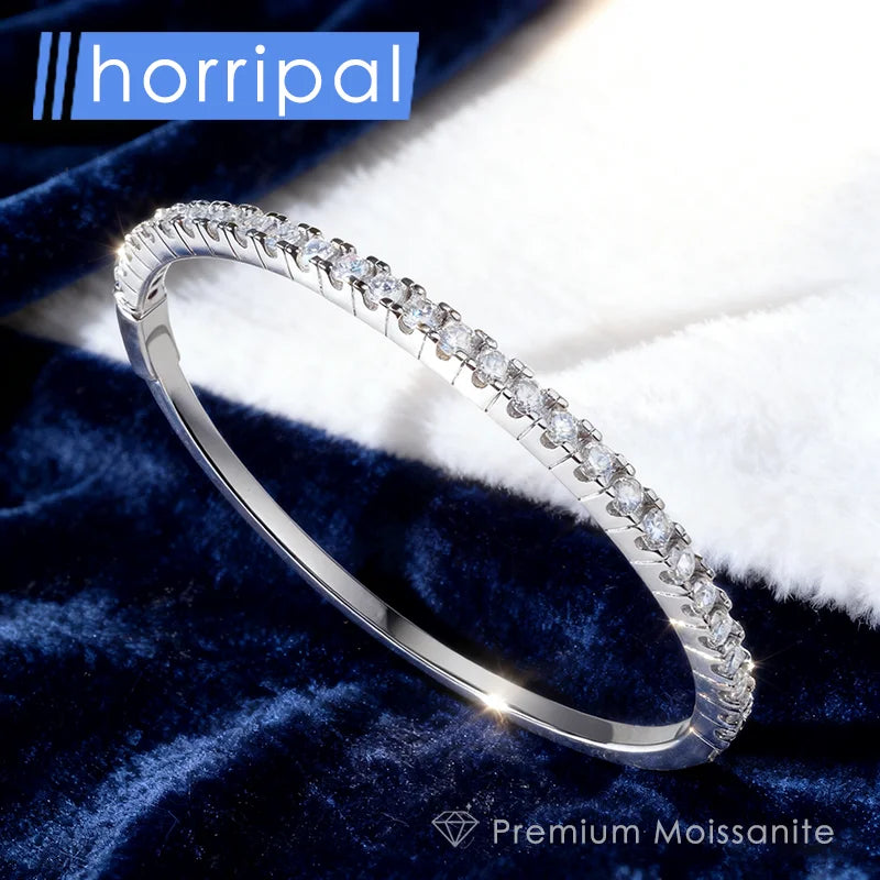HORRIPAL D VVS1 2.5MM Moissanite Bracelet for Women 925 Sterling Silver Plated 18K White Gold Waterproof Wedding Bangle Jewelry