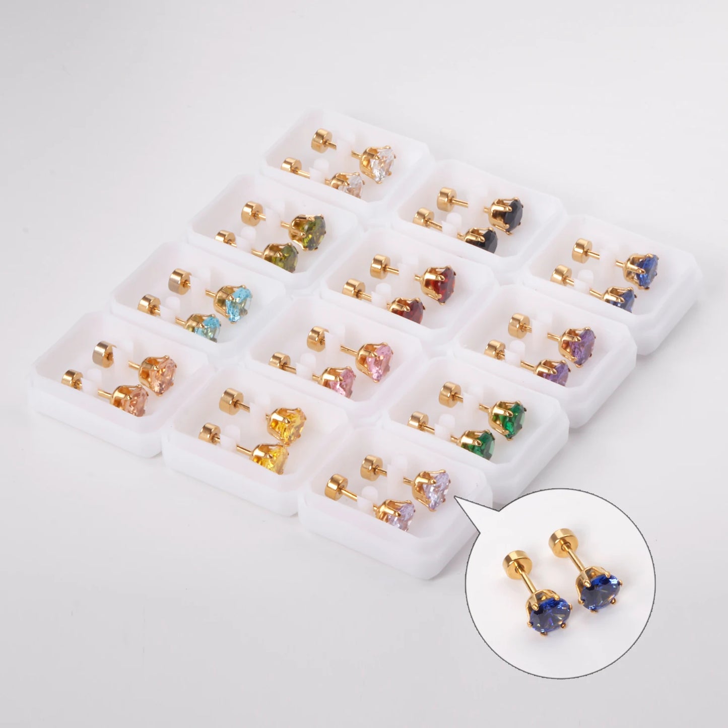 12 Pairs of 6MM Stainless Steel Women's Mixed Color Round Stud Earrings, Fashionable and Simple Jewelry Waterproof Wholesale
