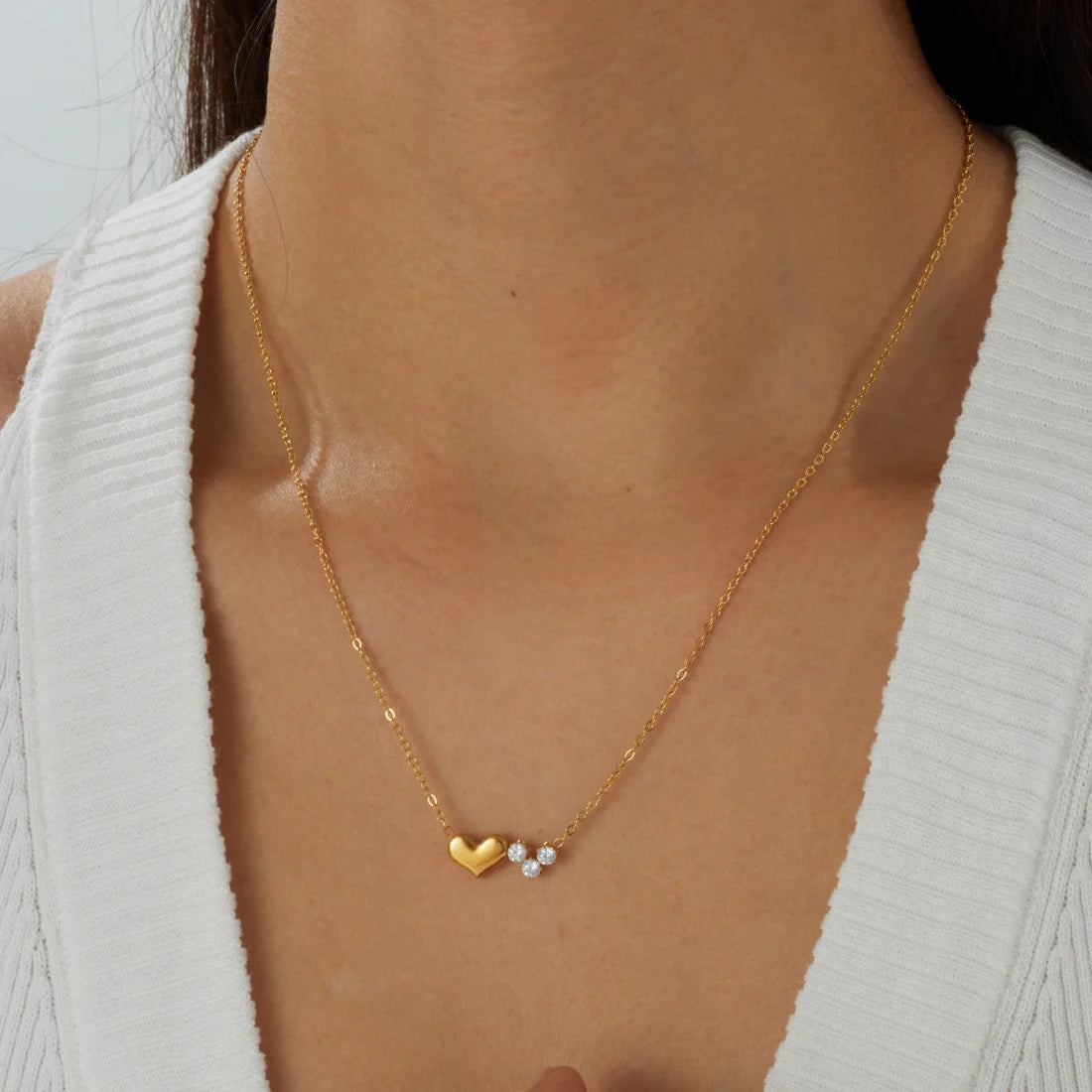 DIEYURO 316L Stainless Steel Zirconia Golden Heart Love Thin Chic Necklace For Women Classic Trend Waterproof Neck Chain Jewelry