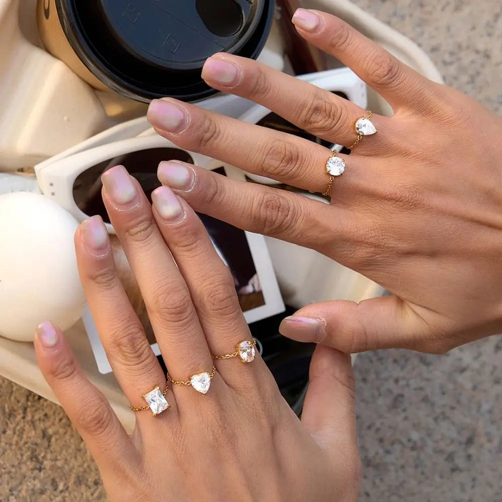 Waterproof Exquisite Adjustable Chain Ring Elegant Minimalist Zirconia Chain Rings INS Simple Finger Jewelry Girls Gift
