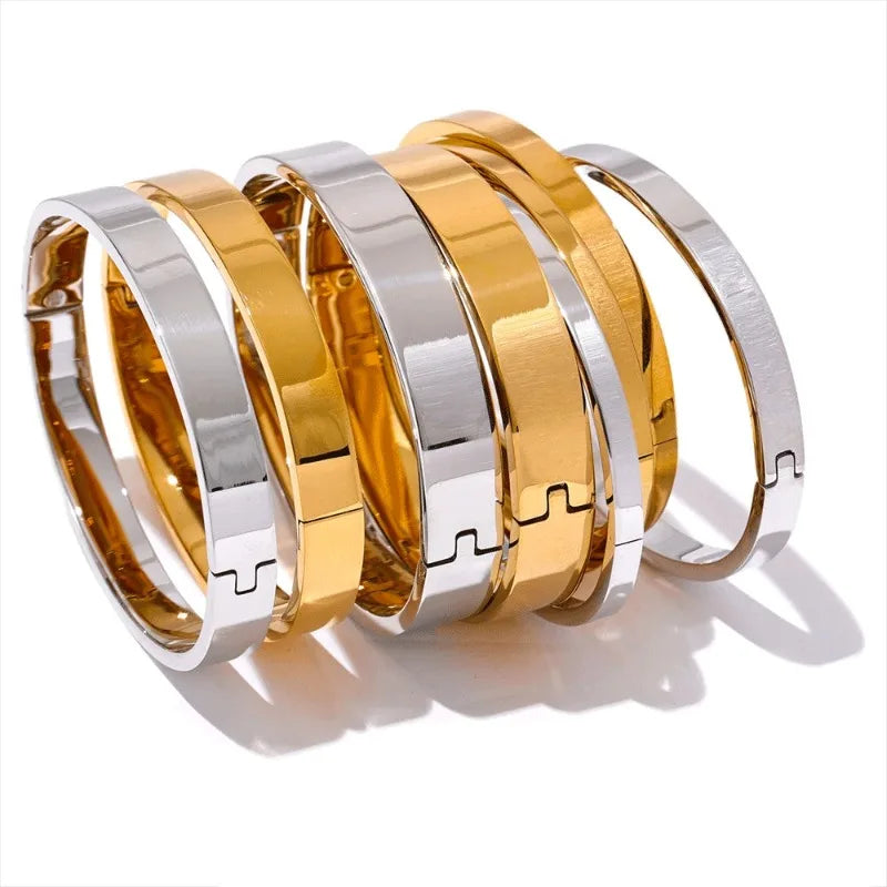 High Quality Stainless Steel Round Wide Bracelet Bangle Fashion Texture Gold Silver Color Waterproof Charm Jewelry Gift New
