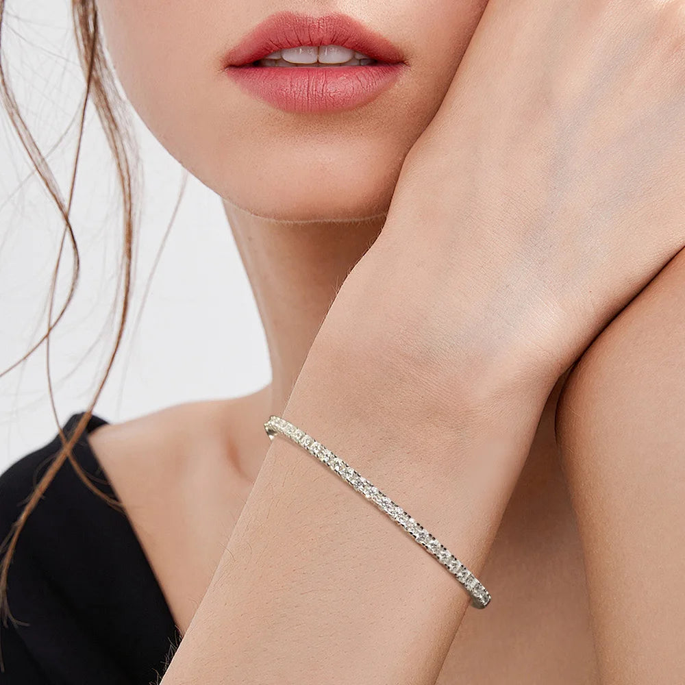HORRIPAL D VVS1 2.5MM Moissanite Bracelet for Women 925 Sterling Silver Plated 18K White Gold Waterproof Wedding Bangle Jewelry