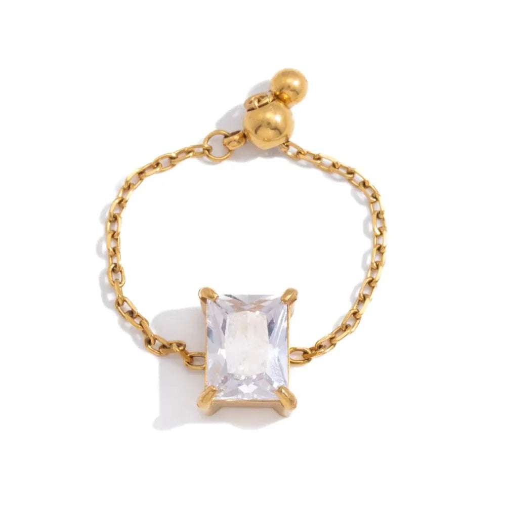 Waterproof Exquisite Adjustable Chain Ring Elegant Minimalist Zirconia Chain Rings INS Simple Finger Jewelry Girls Gift