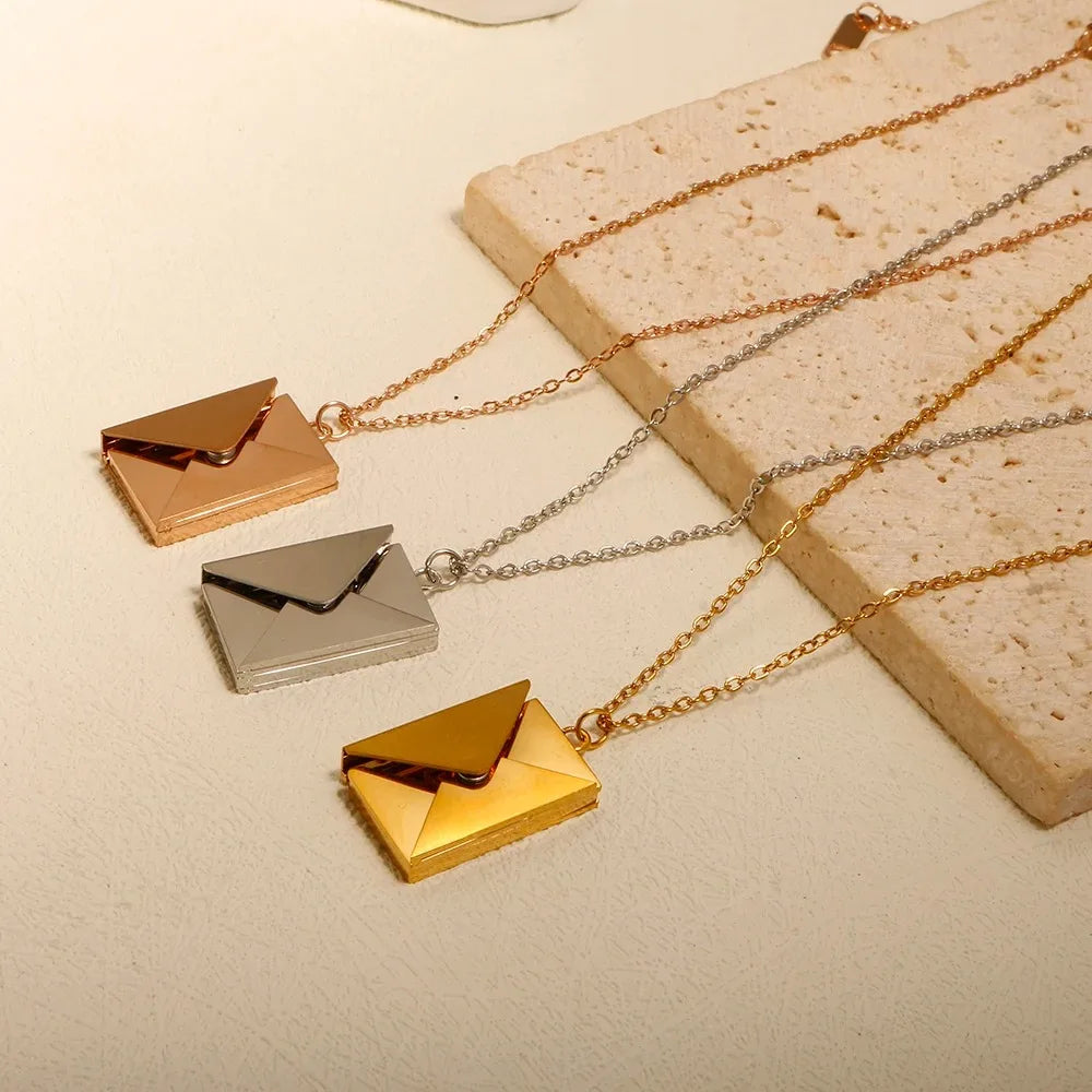 Stainless Steel Envelope Pendant Necklace Metal Waterproof Jewelry For Womengraduation gift for girlfriend stud