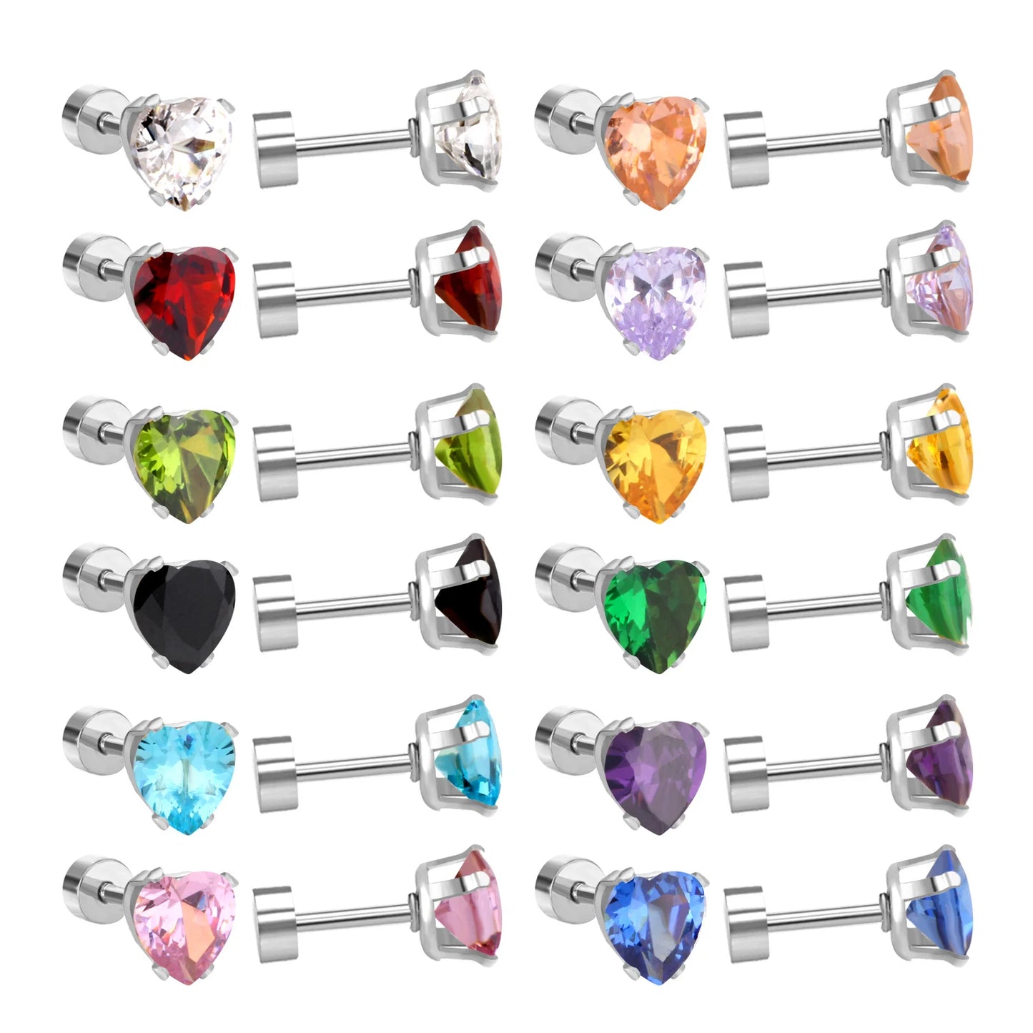 12 Pairs of 6MM Stainless Steel Women's Mixed Color Round Stud Earrings, Fashionable and Simple Jewelry Waterproof Wholesale