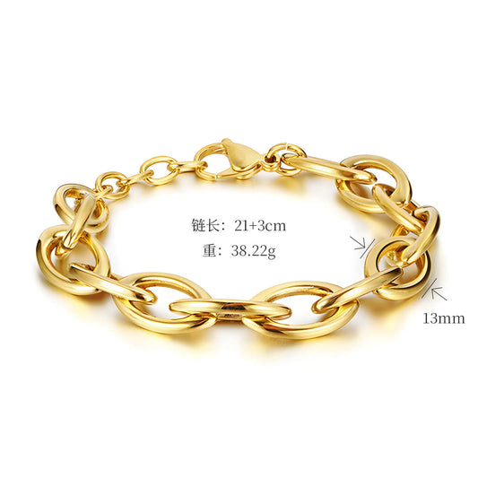 New 316L Stainless Steel Geometric Thick Chain Bracelet Bangles for Women Trendy 18K Gold Plated Waterproof Jewelry Gift