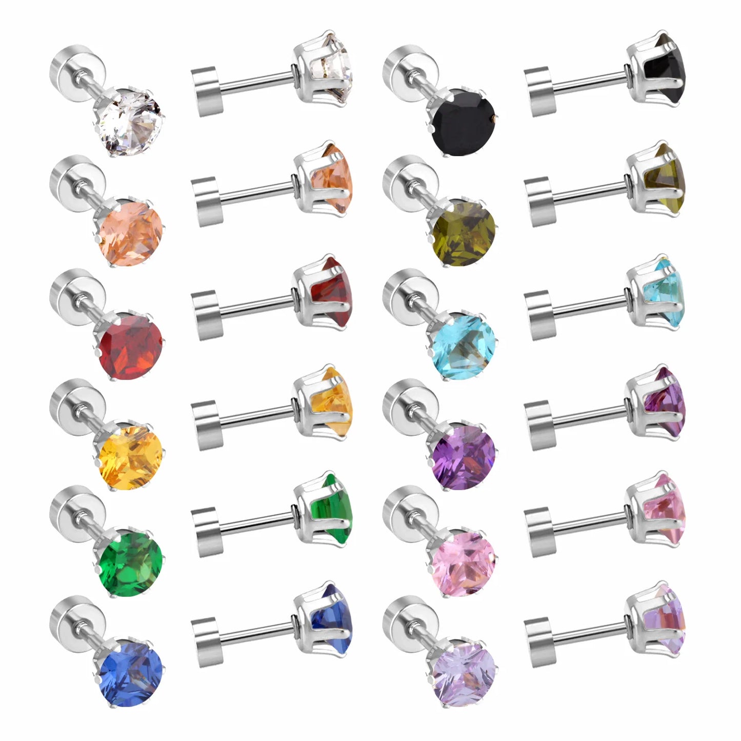 12 Pairs of 6MM Stainless Steel Women's Mixed Color Round Stud Earrings, Fashionable and Simple Jewelry Waterproof Wholesale