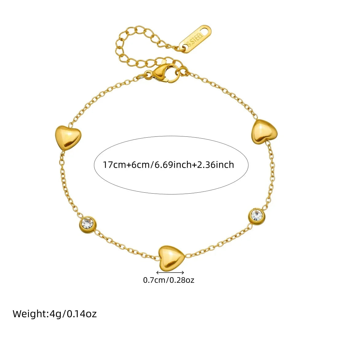 316L Stainless Steel Zircon Inlay Hollow Heart Shape Series Bracelet Women Minimalist Romantic Waterproof Jewelry Gifts