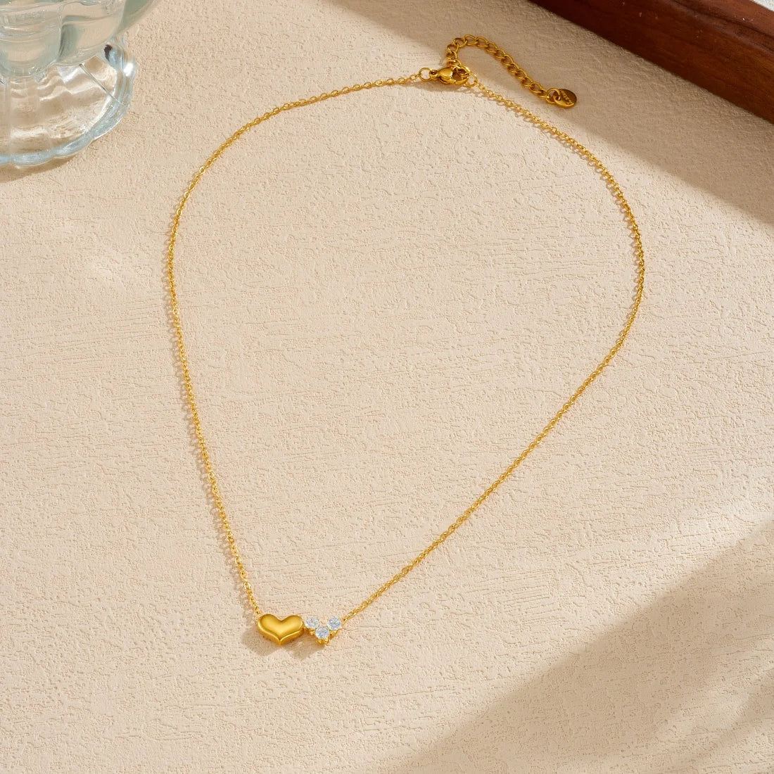 DIEYURO 316L Stainless Steel Zirconia Golden Heart Love Thin Chic Necklace For Women Classic Trend Waterproof Neck Chain Jewelry
