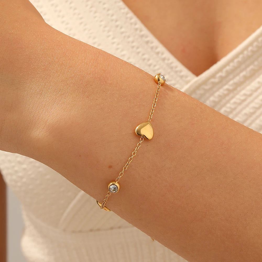 316L Stainless Steel Zircon Inlay Hollow Heart Shape Series Bracelet Women Minimalist Romantic Waterproof Jewelry Gifts