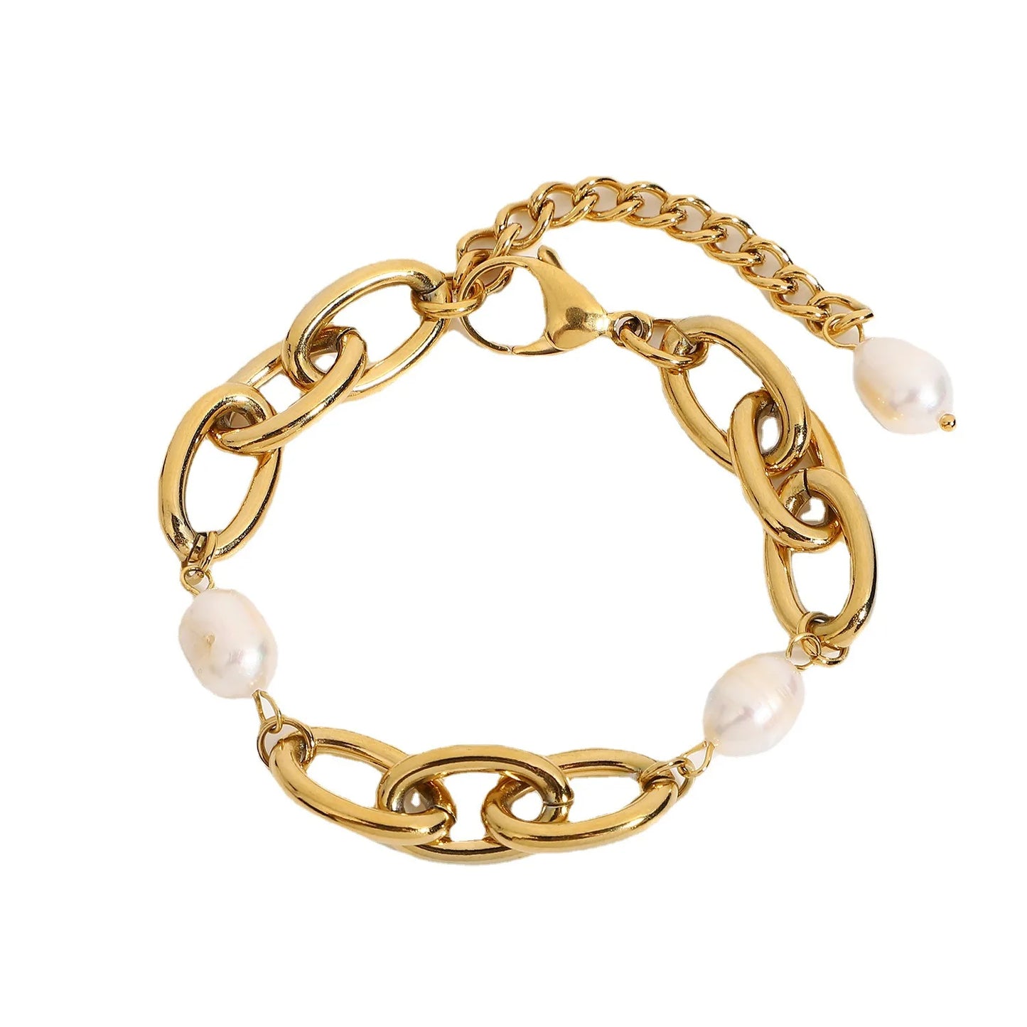 Stainless Steel Paperclip Chain Bracelet For Women Elegant Imitation Baroque Pearl Adjustable Waterproof Hypoallergenic Jewelry